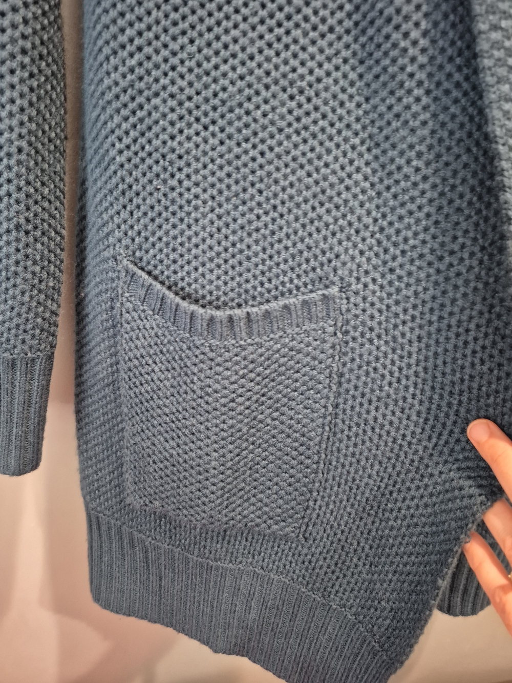 Bluenotes Teal Waffle Knit Open Front Shawl Collar Cardigan with Pockets - Picture 3 of 9